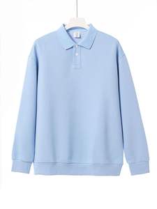 เสื้อสเวตเชิ้ตคอกลมติดกระดุมผ้าฝ้ายสไตล์สตรีทแวร์ย้อนยุคทรงหลวมใส่ได้ทั้งชายและหญิง พิมพ์โลโก้ตามสั่ง - Product Image 3