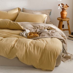 Màu Rắn Hai Tone Dệt Kim Cotton <span class=keywords><strong>4</strong></span>-Mảnh Duvet Cover Set Vua Kích Thước 600TC Thân Thiện Với Môi Bộ Đồ Giường Được Trang Bị Tấm Chăn Gối Vỏ Gối - Product Image 2