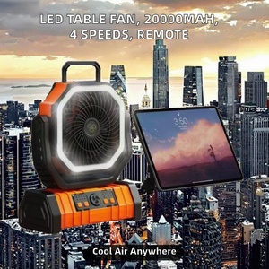 Ventilateur de table portable à LED avec refroidissement par air, batterie 20000 mAh, 4 vitesses, télécommande, numérique, rechargeable, ultra-silencieux, pour le camping - Product Image 2