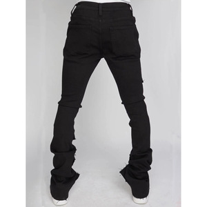Dropshipping Retro Color Stone Wash <b>Stretch</b> Denim Jeans <b>Men</b> Slim Fit Ripped Multi Pocket Stacked Flare Pants - Product Image 4