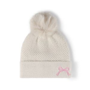 Autumn Winter Bow Embroidery Women Lady Hairball Fleece Beanie <b>Hat</b> Fashion Warm Thickened Knitted Beanie <b>Hat</b> - Product Image 5