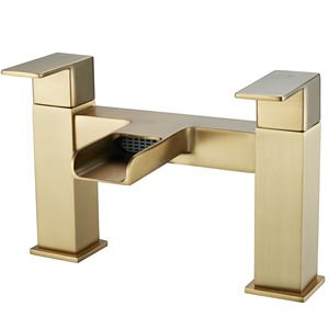 Robinets de bain en or brossé <span class=keywords><strong>avec</strong></span> douche, <span class=keywords><strong>mitigeur</strong></span> de baignoire de salle de bain cascade à double levier robinets de remplissage de douche de bain - Product Image 1