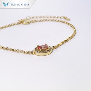 Tianyu Gems Pastel Orange Zircon Gold Plated Copper <b>Bracelet</b> Round Halo <b>Charm</b> Fashion Jewelry for Women - Product Image 2