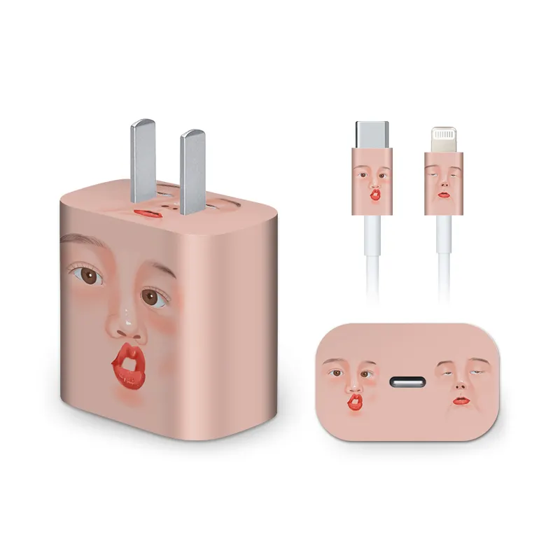 Face cartoon kissing original iPhone power adapter charging head label sticker