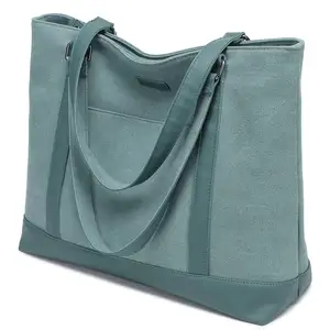Canvas Laptop Tote Work Bag for Women with 15.6 Inch Computer Compartment Pockets