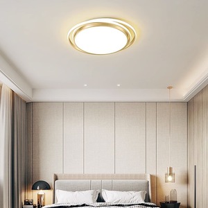 Plafonnier rond LED moderne et luxueux pour chambre à coucher, lumière chaude et romantique, corps en cuivre doré, alimentation CA - Product Image 3