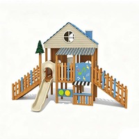 Aire de jeux personnalisée sur le thème des dessins animés pour la maternelle, toboggan extérieur en bois/acier/plastique, filet d'escalade, escaliers, aventure en plein air