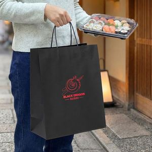 Sac en papier kraft japonais personnalisé, jetable, écologique, biodégradable, recyclable, avec poignées torsadées pour la vente à emporter en restaurant - Product Image 5