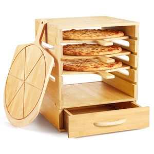Bamboo Pizza Storage Rack With Drawer 5 Tier Wooden Pizza <b>Pan</b> Holder Multi Layer Kitchen Organizer For Food Storage - Product Image 2