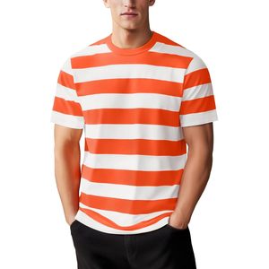 T-shirt rayé personnalisé pour homme en coton extensible à col rond et manches courtes, style décontracté rétro - Product Image 2