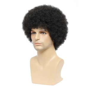Parrucche a sbuffo Afro riccia <span class=keywords><strong>corta</strong></span> e crespo in pizzo naturale a onda naturale ad alta temperatura in fibra sintetica per capelli da <span class=keywords><strong>uomo</strong></span> nero - Product Image 5