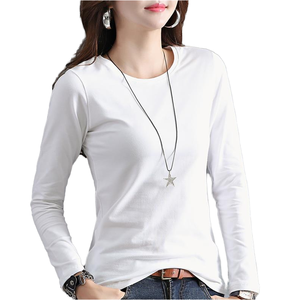 T-shirt à manches longues pour femme, col rond, coupe ajustée, jersey en coton décontracté, manches longues, couleur unie, respirant, toutes saisons - Product Image 1