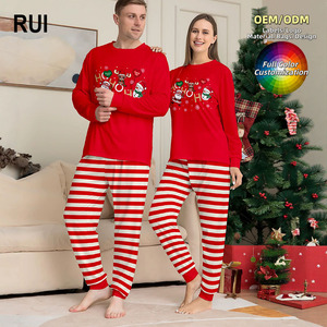RUIQUWIN Fabricante de Pijamas Navideños con Logotipo Personalizado, Conjunto Familiar a Rayas, OEM, Tallas Grandes, Ropa de Dormir para Mujer - Product Image 1
