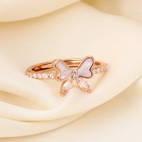 FY mode à la mode délicate papillon anneaux cristal diamant CZ strass Double papillon réglable bague pour femmes filles