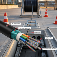 Cable de Fibra Óptica Blindado para Exteriores GYTS GYTA, 12, 24, 36, 48, 72, 96, 144, 288 Hilos, G652D, Acero Corrugado, Monomodo, para Entierro Directo en Ductos