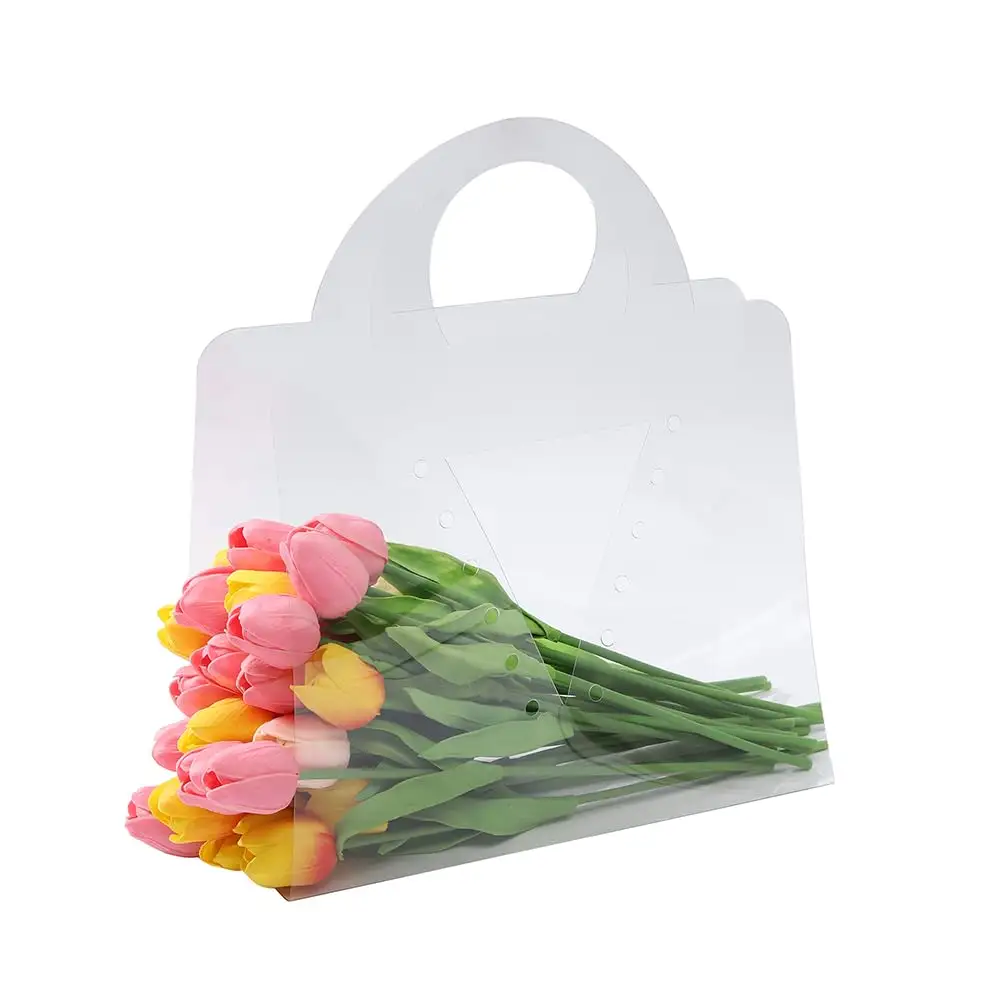 バレンタインデーPvcギフトフラワークリエイティブパッケージングバッグ高級折りたたみチェーンハンドバッグ2024ブーケ用高品質フラワーバッグ