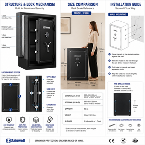 <span class=keywords><strong>Coffre</strong></span>-<span class=keywords><strong>fort</strong></span> à armes à feu Safewell FS60 CE à double verrouillage, anti-perçage, anti-effraction, résistant au feu, avec 3 points de verrouillage, porte en acier épais pour la maison et le bureau - Product Image 2