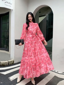 Robe mi-longue en mousseline de soie florale de style français pour femmes élégant ourlet large avec taille empire nouveau style décontracté pour la saison de printemps - Product Image 5