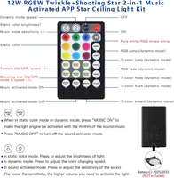 JINXIN 12W RGBW Twinkle & Meteor LED Kit de phare étoilé à fibres optiques mélangées avec télécommande contrôlée par APP pour voiture/maison