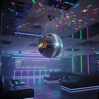 Grande boule disco en verre avec rotation à 6 tr/min, 18 lumières LED RGBW, style années 70/80, alimentation par adaptateur secteur pour fêtes, DJ, mariages, anniversaires