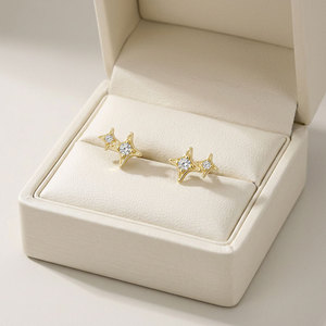 High Quality Wholesale Four-pointed Star Shape Design <b>Fine</b> Jewelry 18K Solid Yellow Gold Real Natural Diamond <b>Fine</b> <b>Stud</b> <b>Earrings</b> - Product Image 6