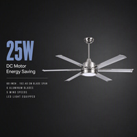 Ventilateur de plafond moderne de 60 pouces avec moteur DC, en métal, avec lumière LED, silencieux, économie d'énergie, télécommande, intensité réglable