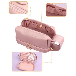 Sac à maquillage en cuir PU, double couche, trousse de toilette de voyage, organiseur de cosmétiques, grande capacité, pochette de rangement pour produits de beauté - Product Image 5