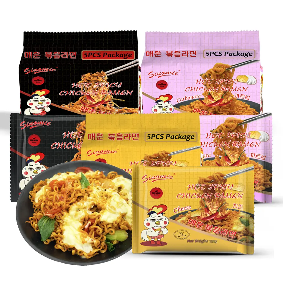 Fornitore di fabbrica cinese coreano Hot Spciy HALAL Ramen Noodles Bulk spaghetti arrostiti di pollo Super piccanti istantanei