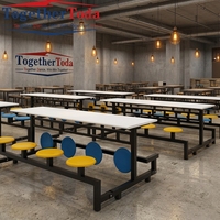 Ensemble de table et chaises de restaurant modernes carrées en acier inoxydable intégré pour cantine scolaire, durable et facile à nettoyer