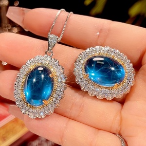 Best Selling Fashion Jewelry <b>Set</b> Eco-friendly Copper Vintage 13*18mm Blue Zircon Pendant Ring <b>Set</b> of Jewelry in Gold Plated 2026 - Product Image 3