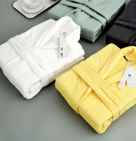 Peignoir de luxe pour femme en coton gaufré 100 % rayé, qualité hôtelière, design élégant et décontracté, col châle, manches longues