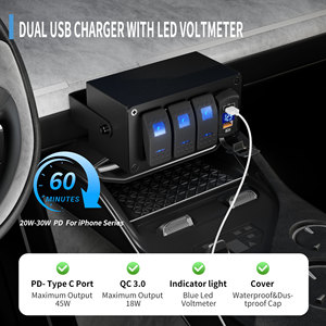 Waterproof Rocker <b>Switch</b> Panel 12v Control Panel 3 Gang Marine <b>Switch</b> Panel Box with Dual Port <b>Usb</b> Charger LED Digital Voltmeter - Product Image 3