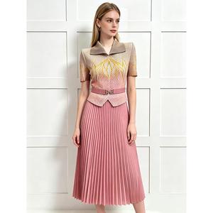 Abito lungo plissettato con colletto <span class=keywords><strong>Peter</strong></span> Pan da donna, vestito a trapezio stampato a vita alta - Product Image 1