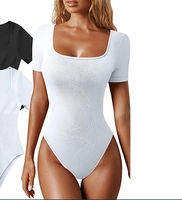 Combinaison moulante pour femme, écologique, respirante, séchage rapide, col carré, manches courtes, polyester/nylon, longueur midi, pour l'été