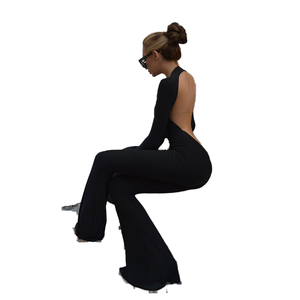 Combinaison décontractée pour femme, sans manches, mi-longue, col en V, avec ceinture, unie, coupe ample, respirante, écologique, pour mariage d'automne - Product Image 1