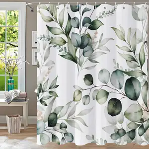 QJMAX High Quality 72 x 72 Inches Floral Plant Leaf Shower Curtain with 12 Hooks Waterproof Shower Curtain for Bathroom