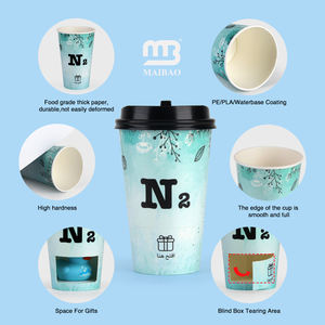 Vaso de Papel Desechable Personalizado con Logotipo para Té de Burbujas Boba, Caja Misteriosa Sorpresa con Compartimento para Regalo en la Parte Inferior - Product Image 2