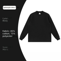 T-shirt à manches longues en tricot pour homme, 85% coton/15% polyester, 260g, respirant, col rond, coupe classique, décontracté, vintage, essentiel