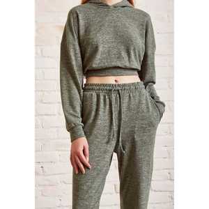 Conjunto Deportivo Holgado para Mujer, Color Caqui, Informal, Transpirable, Sudadera con Capucha y Pantalones Deportivos, Estilo Adulto - Product Image 2