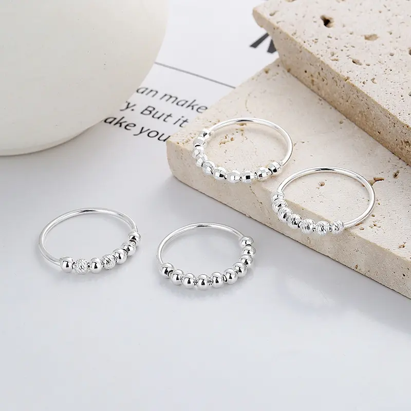 Fine 925 Sterling Silver Rings Jóias Personalizadas Mulheres Bead Ring Para Menina