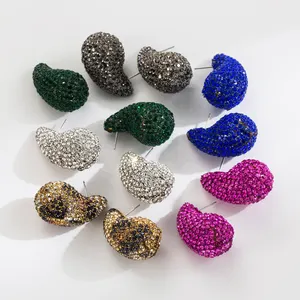 Hot sale 2024 New chubby drop-shaped geometric earrings personalized luxury rhinestone comma earrings for women