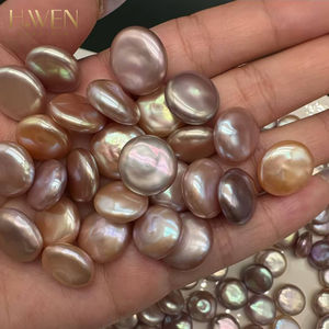 H. Wen 3a Witte Munt Parel, Midden Geboord Gat, 15Mm Paars Roze Platte Ronde Natuurlijke Parel - Product Image 5