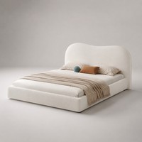 Modernes Cremefarbenes Polsterbett mit Wolkenförmigem Kopfteil, Flaches Weiches Bettgestell für Queen- und King-Size-Schlafzimmer OEM ODM Bett