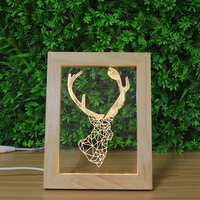 Lampe de table LED en acrylique USB avec cadre en bois, veilleuse, cadre photo, lampe de chevet