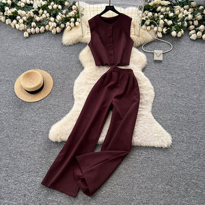 Femmes dames <span class=keywords><strong>pas</strong></span> <span class=keywords><strong>cher</strong></span> 2 pièces ensemble rétro automne tenue sans manches gilet avec taille haute <span class=keywords><strong>pantalon</strong></span> fuselé décontracté <span class=keywords><strong>Chic</strong></span> deux pièces ensemble - Product Image 1