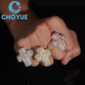 Anillo Cruzado con Incrustaciones de Moissanita, Plata de Ley 925, Joyería Hip Hop Personalizada, Anillo Cruzado con Diamantes de Moissanita VVS - Product Image 1