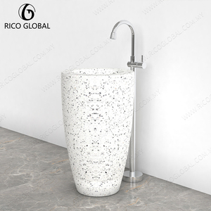 Lavabo sur pied en terrazzo moderne élégant de qualité supérieure, colonne en pierre imperméable pour salle de bain, hôtel, école, applications extérieures - Product Image 4