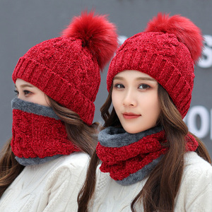 D1831 Hot Sale Mùa Đông Ấm Dày Len Pom Pom Beanies Phụ Nữ Dệt Kim Khăn Mũ - Product Image 6