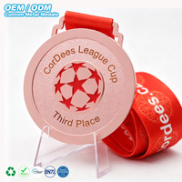 Médaille de récompense de football OEM ODM en gros, personnalisée, plaquée or rose, en métal 3D 2D pour événements sportifs et compétitions de ligue de football