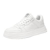 Chaussures de course blanches respirantes à lacets pour hommes, semelle épaisse, tendance, polyvalentes, en coton, semelle intermédiaire en EVA, rehaussantes, décontractées